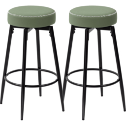 HOMCOM PU Leather Swivel Bar Stool with Footrest Set of 2 - Green - Wilko - thumbnail 3