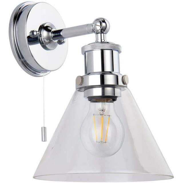Merano Catanzaro Glass Chrome Plate Bathroom Wall Light - Size: 20.4 x 18.5 x 26cm - Silver - Wilko - image 1