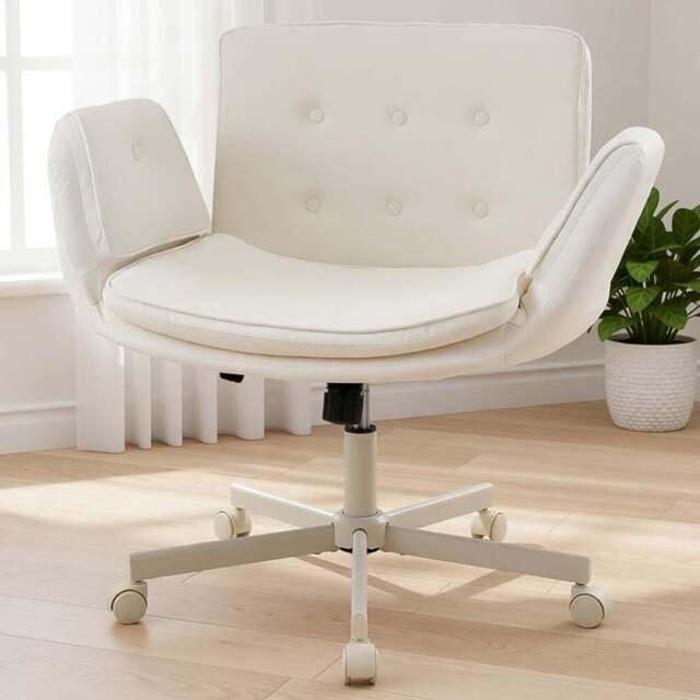 Living and Home White Widened Seat Office Chair with Wheels - Size: 78 x 115 x 74cm - Beige - Wilko - image 1