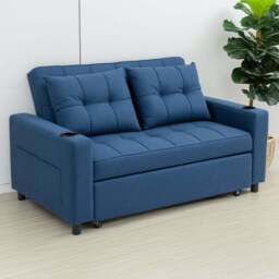 HOMCOM 2 Seater Dark Blue Pull Out Sofa Bed with Pockets - Wilko