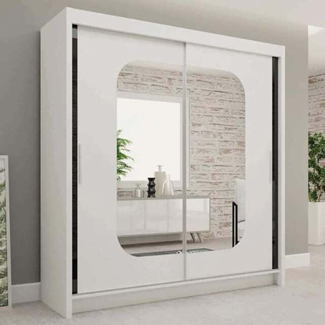 Sliding Wardrobes 4U Marika 2 Door White Mirrored Wardrobe 150cm - Wilko - image 1