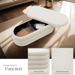tectake Altu Cream Boucle Upholstered Bench with Storage - Size: 42 x 110 x 45cm - Wilko - thumbnail 6