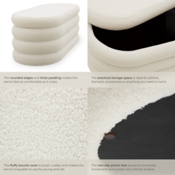 tectake Altu Cream Boucle Upholstered Bench with Storage - Size: 42 x 110 x 45cm - Wilko - thumbnail 4