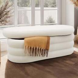 tectake Altu Cream Boucle Upholstered Bench with Storage - Size: 42 x 110 x 45cm - Wilko