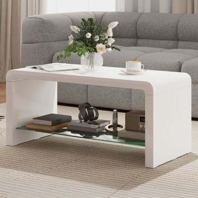 HOMCOM 2-TierHigh Gloss White Storage Coffee Table - Size: 45.0 cm x 45.0 cm x 100.0 cmcm - Clear - Wilko - image 1
