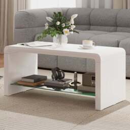 HOMCOM 2-TierHigh Gloss White Storage Coffee Table - Size: 45.0 cm x 45.0 cm x 100.0 cmcm - Clear - Wilko