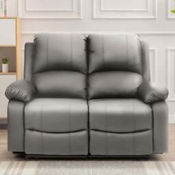 Brooklyn 2 Seater Light Grey Bonded Leather Manual Recliner Sofa - Wilko