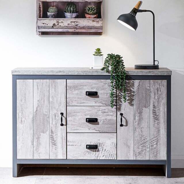 GFW Boston 2 Door 3 Drawer Grey Sideboard - Size: 39 x 113 x 74cm - Wilko - image 1