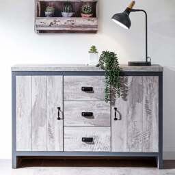 GFW Boston 2 Door 3 Drawer Grey Sideboard - Size: 39 x 113 x 74cm - Wilko - thumbnail 1