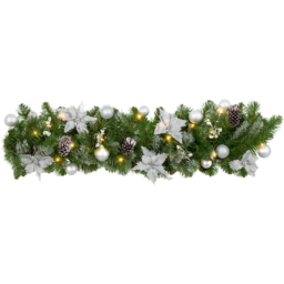 Marco Paul Pine Effect Artificial LED Christmas Garland with Silver Baubles 180cm - Green - Wilko