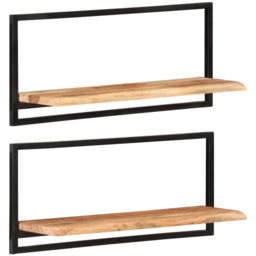 vidaXL 80 x 25 x 35cm Solid Acacia Wood and Steel Wall Shelf 2 Pack - Size: 35 x 80 x 25cm - Brown - Wilko - thumbnail 3