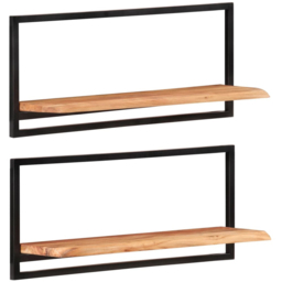vidaXL 80 x 25 x 35cm Solid Acacia Wood and Steel Wall Shelf 2 Pack - Size: 35 x 80 x 25cm - Brown - Wilko - thumbnail 6