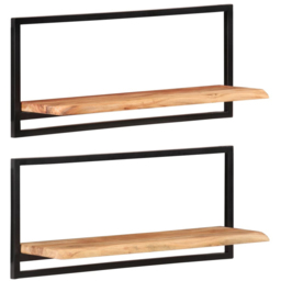 vidaXL 80 x 25 x 35cm Solid Acacia Wood and Steel Wall Shelf 2 Pack - Size: 35 x 80 x 25cm - Brown - Wilko - thumbnail 5