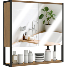 HOMCOM 2 Door Natural Industrial Mirror Bathroom Cabinet - Size: 60 x 16 x 60cm - Brown - Wilko - thumbnail 3