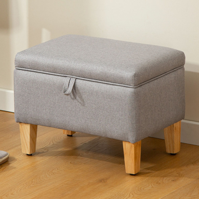 HOMCOM Light Grey Linen Fabric Ottoman Storage Box - Size: 28 x 35 x 51cm - Wilko - image 1