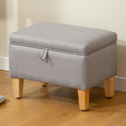 HOMCOM Light Grey Linen Fabric Ottoman Storage Box - Size: 28 x 35 x 51cm - Wilko