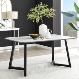 Furniturebox Copeland Cesano Marble Effect 6 Seater Dining Set White Navy and Black - Blue - Wilko - thumbnail 3