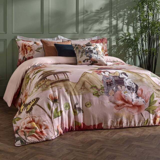 Paoletti Geisha Super King Size Cotton Blush Duvet Set - Pink - Wilko - image 1