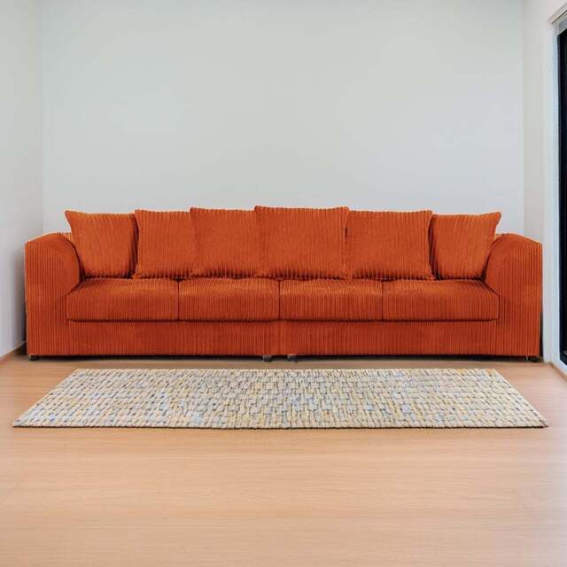 Luxor 4 Seater Orange Jumbo Cord Scatter Back Sofa - Wilko - image 1