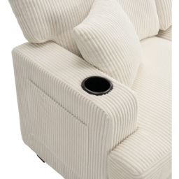 Living and Home 3 Seater Beige White Corduroy Sofa with Cup Holders and Cushions - Wilko - thumbnail 6