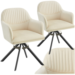 tectake Set of 2 Cream and Black Velvet Swivel Armchair - Size: Single - Wilko - thumbnail 3