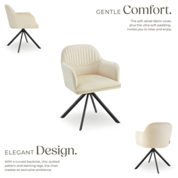 tectake Set of 2 Cream and Black Velvet Swivel Armchair - Size: Single - Wilko - thumbnail 4