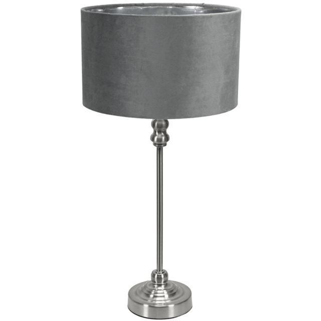 ValueLights Maggie Chrome Candlestick LED Table Lamp with Grey and Chrome Velvet Lamp Shade - Size: 50 x 25 x 25cm - Silver - Wilko - image 1