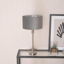 ValueLights Maggie Chrome Candlestick LED Table Lamp with Grey and Chrome Velvet Lamp Shade - Size: 50 x 25 x 25cm - Silver - Wilko - thumbnail 3