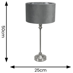 ValueLights Maggie Chrome Candlestick LED Table Lamp with Grey and Chrome Velvet Lamp Shade - Size: 50 x 25 x 25cm - Silver - Wilko - thumbnail 5