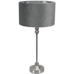 ValueLights Maggie Chrome Candlestick LED Table Lamp with Grey and Chrome Velvet Lamp Shade - Size: 50 x 25 x 25cm - Silver - Wilko - thumbnail 1