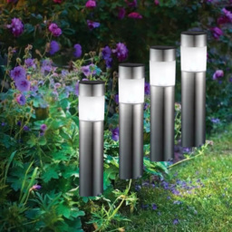 Garden Mile 4 Pack Bollard Solar LED Pathway Light - Size: 35 x 5 x 5cm - Silver - Wilko - thumbnail 4