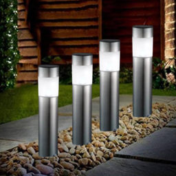 Garden Mile 4 Pack Bollard Solar LED Pathway Light - Size: 35 x 5 x 5cm - Silver - Wilko - thumbnail 3