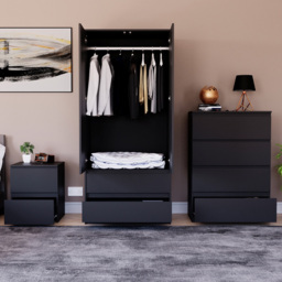 VIDA DESIGNS Denver Black 3 Piece Bedroom Furniture Set - Wilko - thumbnail 3