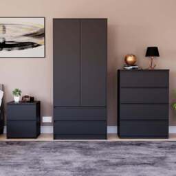 VIDA DESIGNS Denver Black 3 Piece Bedroom Furniture Set - Wilko