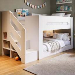 Flair Zeno White Low Bunk Bed with Staircase and Storage - Size: Single - Wilko