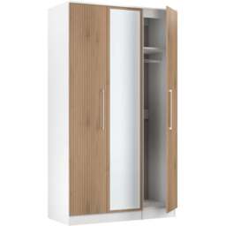 Crowndale Worcester 3 Door Slatt Effect and White Tall Mirrored Wardrobe Ready Assembled - Slatt Effect & White - Wilko - thumbnail 6