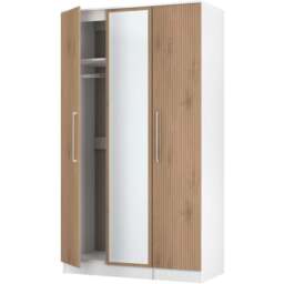 Crowndale Worcester 3 Door Slatt Effect and White Tall Mirrored Wardrobe Ready Assembled - Slatt Effect & White - Wilko - thumbnail 5