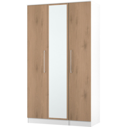 Crowndale Worcester 3 Door Slatt Effect and White Tall Mirrored Wardrobe Ready Assembled - Slatt Effect & White - Wilko - thumbnail 4