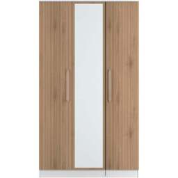 Crowndale Worcester 3 Door Slatt Effect and White Tall Mirrored Wardrobe Ready Assembled - Slatt Effect & White - Wilko - thumbnail 3