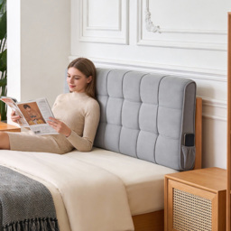 Living and Home Light Grey Quilted Rectangular Headboard Cushion with Side Pocket 60 x 180cm - Size: 60 x 180 x 6cm - Wilko - thumbnail 3