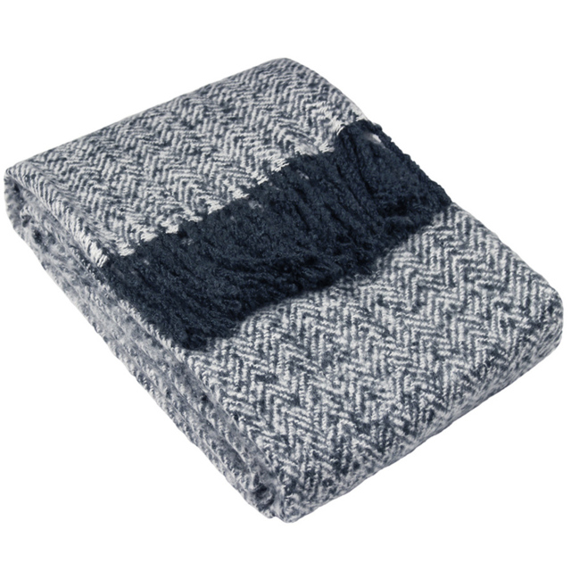 furn. Weaver Navy Herringbone Throw 130 x 180cm - Size: 180 x 130cm - Blue - Wilko - image 1