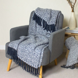 furn. Weaver Navy Herringbone Throw 130 x 180cm - Size: 180 x 130cm - Blue - Wilko - thumbnail 3