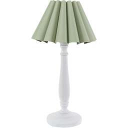 ValueLights Victoria Sage Scallop Shade White Wood Candlestick Stem LED Table Lamp - Wilko