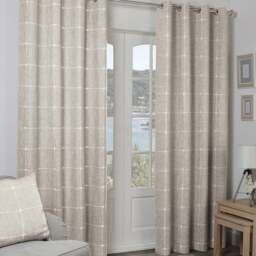 Divante Natural Salcombe Linen Check Eyelet Curtains 228 x 228cm - Size: W 228 x D 228cm - Wilko - thumbnail 5
