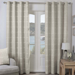 Divante Natural Salcombe Linen Check Eyelet Curtains 228 x 228cm - Size: W 228 x D 228cm - Wilko