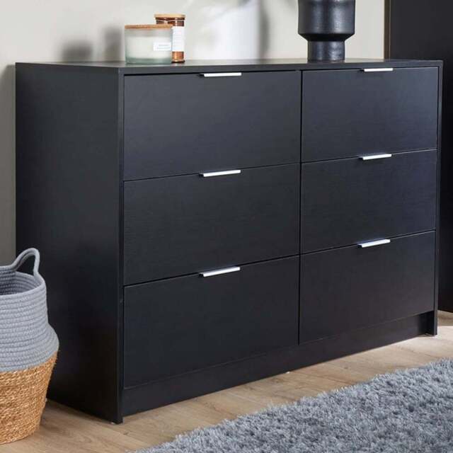 Home Source Phoenix 6 Drawer Black Wide Chest of Drawers - Wilko - image 1