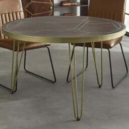 Brooklyn Ozella 4 Seater Dark Gold Round Dining Table - Brown - Wilko - thumbnail 1