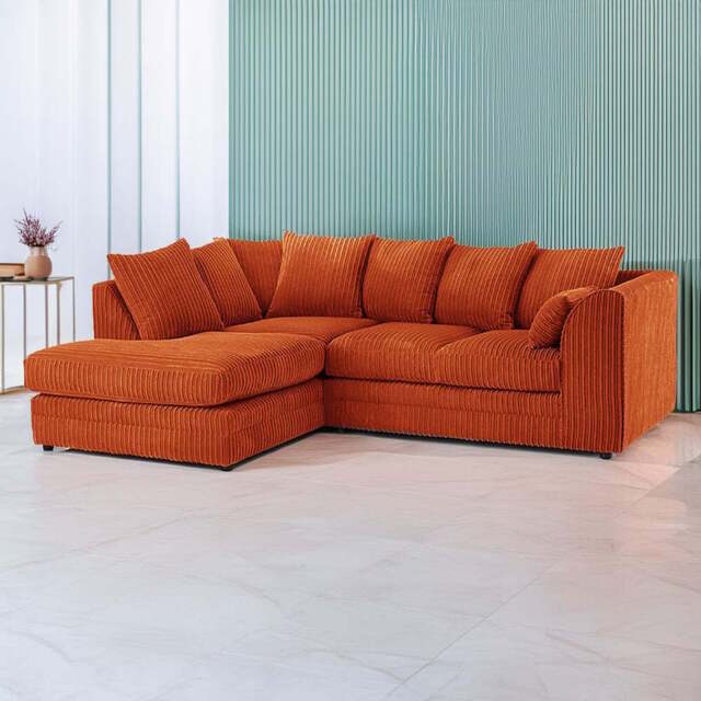Luxor 3 Seater Orange Jumbo Cord Left Hand Facing Corner Sofa - Wilko - image 1