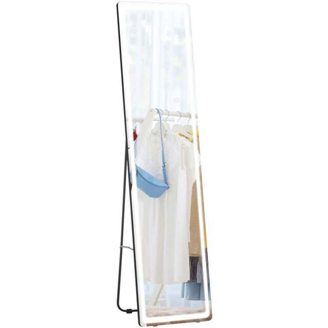 Portland Lighted Aluminium frame Full Length LED Floor Mirror 160 x 40cm - Black - Wilko - image 1