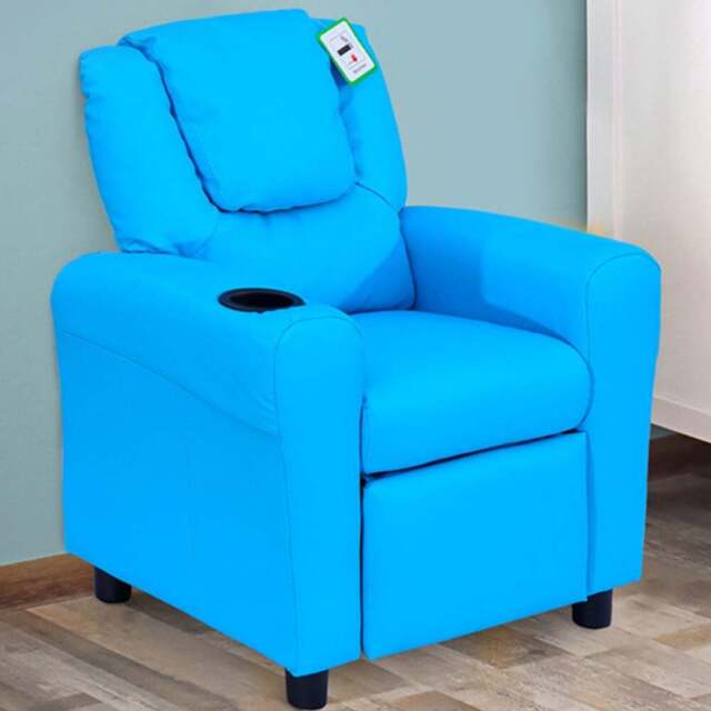 Portland Kids Single Seat Blue Sofa with Cup Holder - Size: 62 x 52 x 69cm - Wilko - image 1